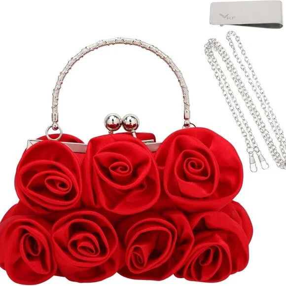 Stylish Red Satin Clutch with Detachable Strap - Perfect for Night Outs - Picture 1 of 7